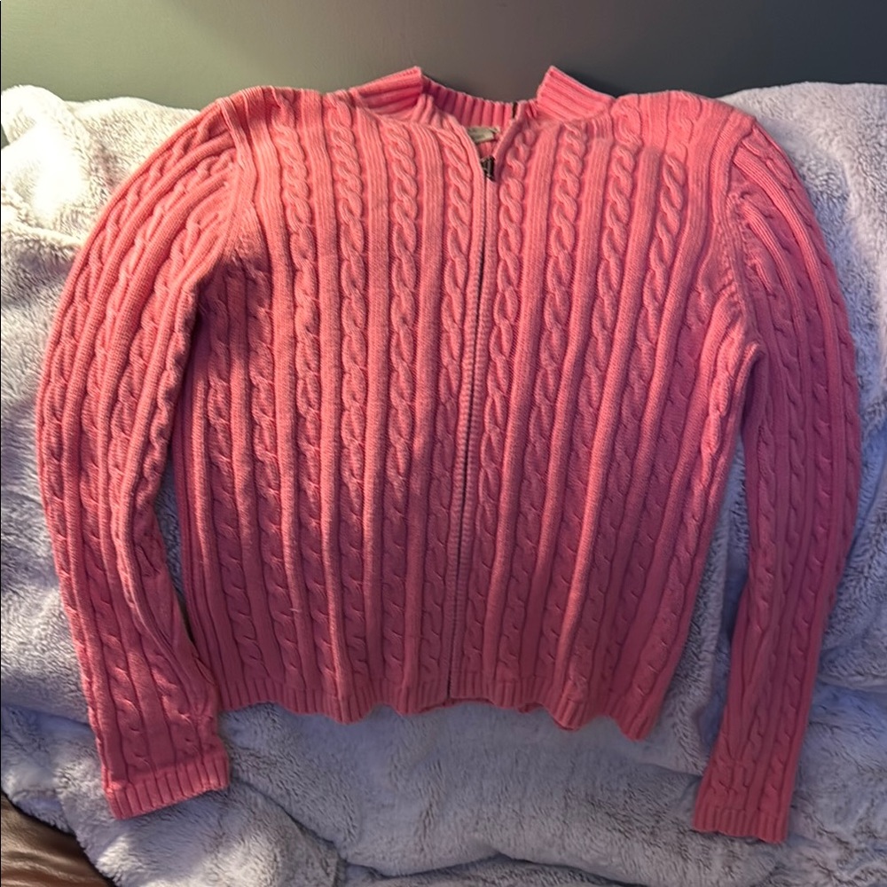 L.L. Bean Pink Cable Knit Cardigan